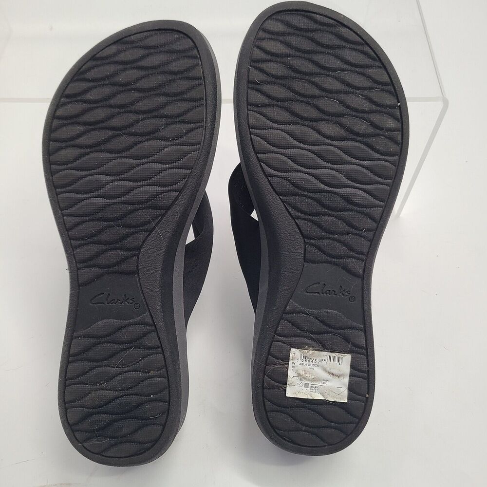 CLARKS Glison Cloudsteppers Size 11 Black Women Flip Flop Wedge Sandals MSRP $65 - Picture 7 of 8